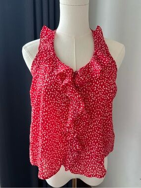 Red Ruffle Halter Tank Top - Women Size Small Coquette Femenine